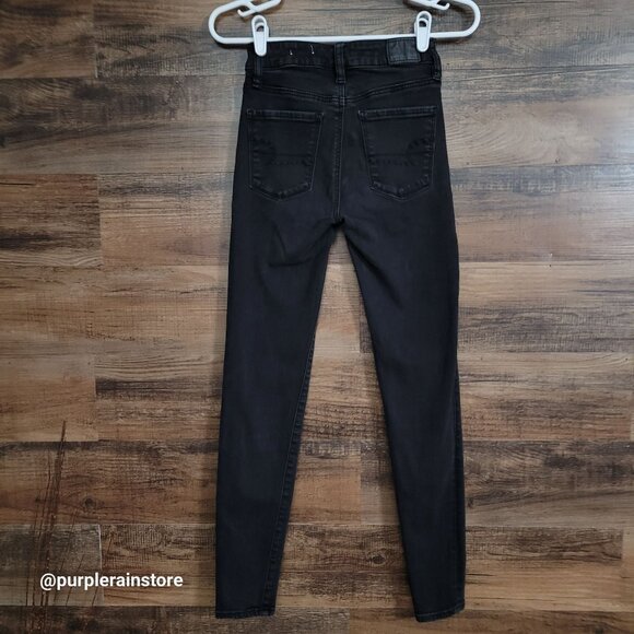 American Eagle Jeans 0 R Jegging Hi Rise Next Level Stretch Black Wash Denim - Picture 2 of 13
